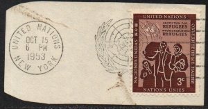 United Nations UN New York Sc #15 Used on piece