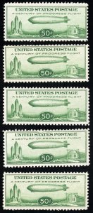 US Stamps # C18 MNH F-VF Airmail Zeppelin Lot Of 5 Fresh Scott Value $375.00