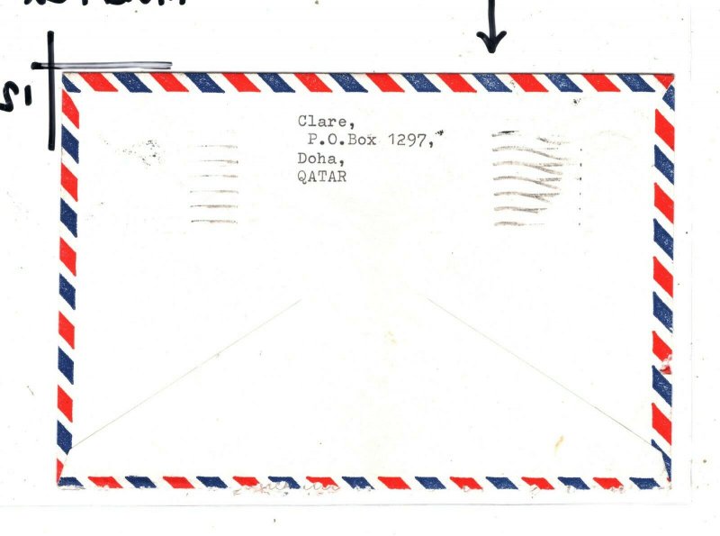 Gulf QATAR Cover Doha INVERTED Machine Commercial Air Mail Devon 1977 FC214