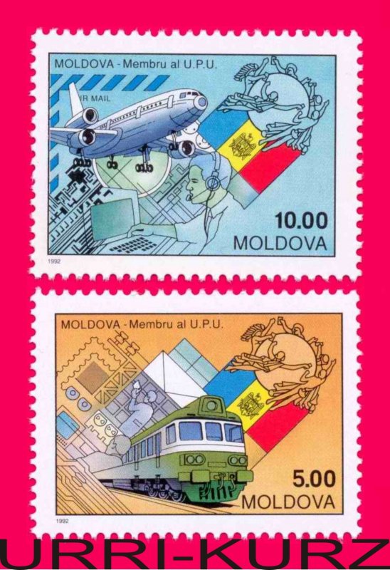 MOLDOVA 1992 Mail Transport Airplane Plane Trane Admission to UPU 2v Sc66-67 MNH