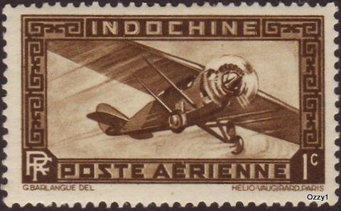 Indo China 1933 Sc#C1, SG#197 1c Brown Airplane UNUSED.