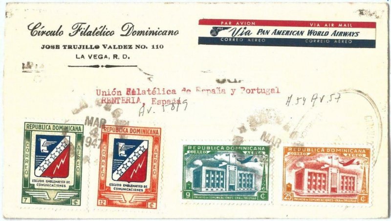 69256 - DOMINICANA - POSTAL HISTORY -  REGISTERED COVER  to  SPAIN  1947