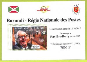 A0137  - BURUNDI - ERROR, 2012  MISSPERF SHEET - Letterature BRADBURY sci-fi