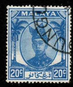 MALAYA TRENGGANU SG79 1952 20c BRIGHT BLUE FINE USED