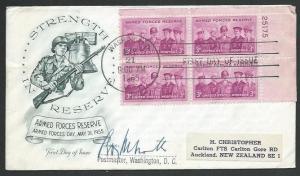 USA 1955 Forces Reserve pakte block FDC to NZ signed by Washington PM......61874