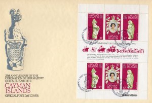 Cayman Islands 1978 Sc#404 QUEEN ELIZABETH II CORONATION ANNIV.Sheetlet FDC