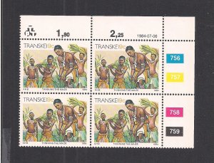 SOUTH AFRICA - TRANSKEI SC# 137  CONTROL BK/4  #756-59   FVF/MNH 1984