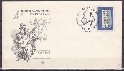 Argentina, Scott cat. 756. Guitarist, Music issue. First day cover. ^