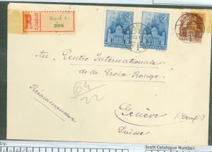 Hungary  Kassa postmarked and registered 120F to Geneva August 19, 1943.  Geneva marking on rear: Distr. letters with seal fro