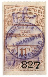 (I.B) London & South Western Railway : Paid Parcel 11d (Bournemouth West)