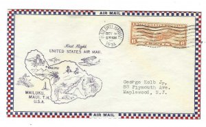 A.C. ROESSLER WAILUKU, HAWAII T.H. FIRST FLIGHT COVER W 6c WING GLOBE (C19)