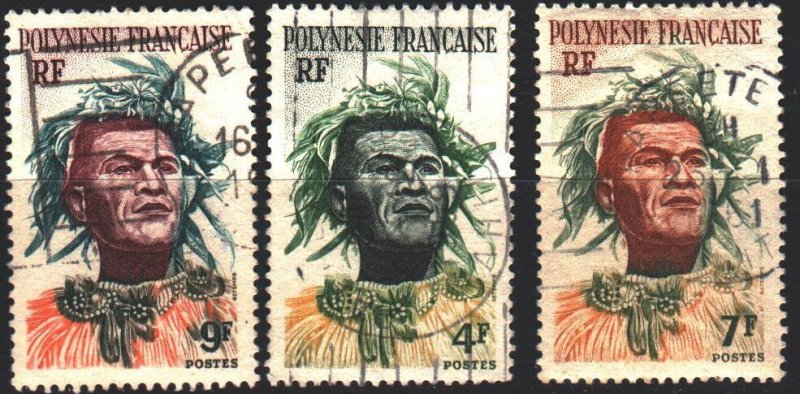 French polynesia. 1958. 5-7 from the series. Polynesian leader. USED.