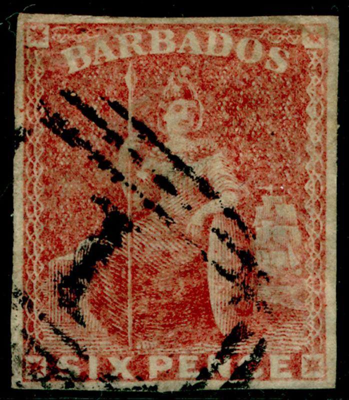 BARBADOS SG11, 6d pale rose-red, used. Cat £120.