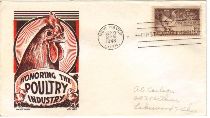 US #968 (Me-21) 3c Poultry Industry FDC Cachet Craft/ Boll cachet ECV $6.50
