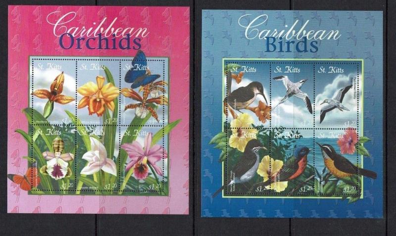 St Kitts, 2001 Birds, Butterflies, Flowers, issued in sheetlets, MNH