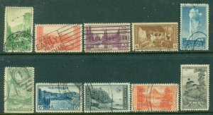 SCOTT #'s 740-749 SET,  NATIONAL PARKS, USED, ALL STAMPS SOUND, GREAT PRICE!