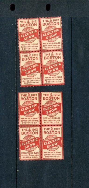 8 VINTAGE 1912 BOSTON ELECTRIC SHOW POSTER STAMPS (L893) BOSTON MASSACHUSETTS