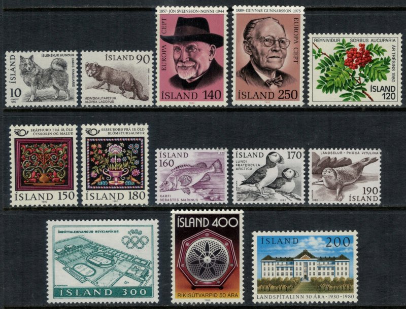 Iceland #526-38* NH  CV $8.60  1980 issues complete