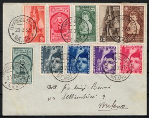 1937 Italy, # 406/15 Summer Colonies Ordinary Post, on Untraveled Envelope