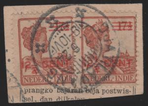 Netherlands Indies 144 Queen Wilhelmina O/P - Pair 1922