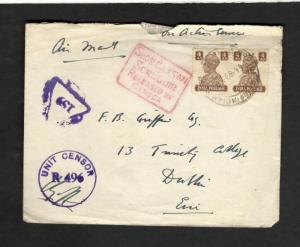 1944 India Cover Dublin Ireland SC #176 CDS handstamps Unit Censor R 496 Fine