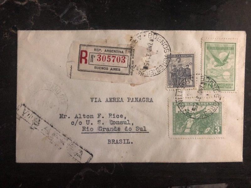 1931 Buenos Aires ARgentina First Flight Cover FFC To Rio Grande Brazil FAM 10