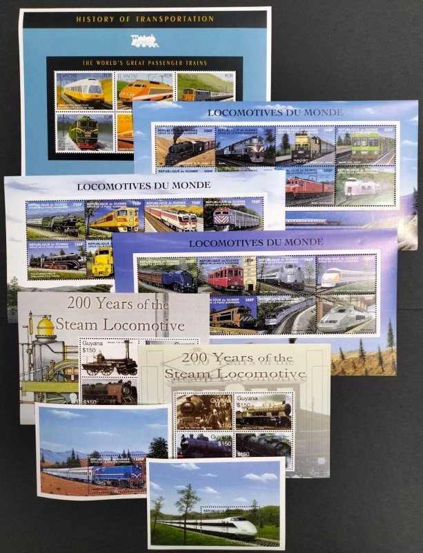 A0363 Trains Steam Locomotives History Transport Big Mix 8 Sheets Mnh