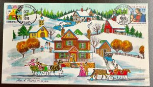 2244 & 2245 Paslay Hand painted Cachet Christmas Village FDC #51 of 150  1986