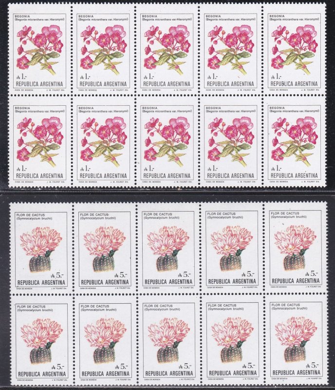 Argentina # 1522-1524 & 1526, Flower Stamps, Blocks of 10, Mint NH, 1/4 cat.