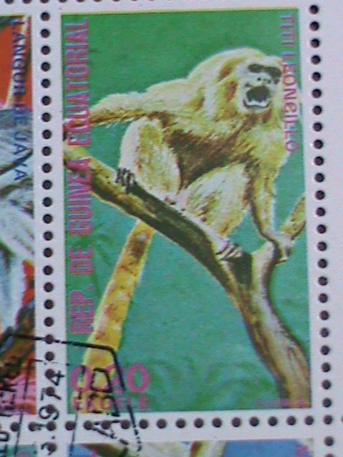 EQUATORIAL GUINEA-1974 WORLD FAMOUS LOVELY MONKIES  CTO SHEET-VERY FINE