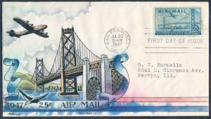 #C36 FDC KNAPP HAND PAINTED CACHET CV $1,000.00 HV4726