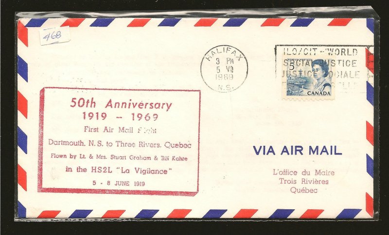 Canada 468 on 1969 Dartmouth-Trois Rivers 50th Anniversary First Flight Cover