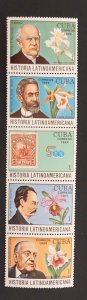 CUBA Sc# 3155a (3151-3155) LATIN AMERICAN HISTORY-BOTANY strip of 5x1c 1989 MNH