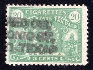 TX C6, 1931, 3c green, used, F-VF, Texas cigarette tax