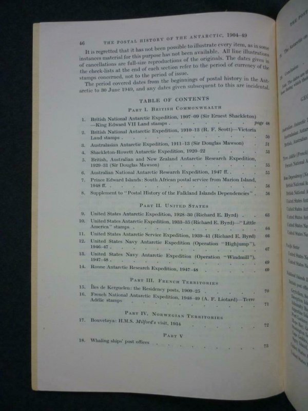 THE POSTAL HISTORY OF THE ANTARCTIC 1904 - 49 by R BAGSHAWE & J GOLDUP