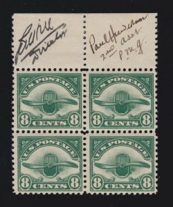 US C4 8c Airmail Block of 4 Mint w/ Director & Post Master Signatures VF OG NH