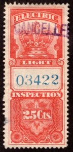 van Dam FE1, 25c , Used, Federal Electric Light Inspection, 1895 Crown, Canada