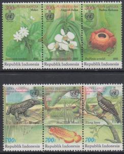 XG-AN872 INDONESIA - Nature, 1993 Flowers, Wild Animals, 2 Strips MNH Set