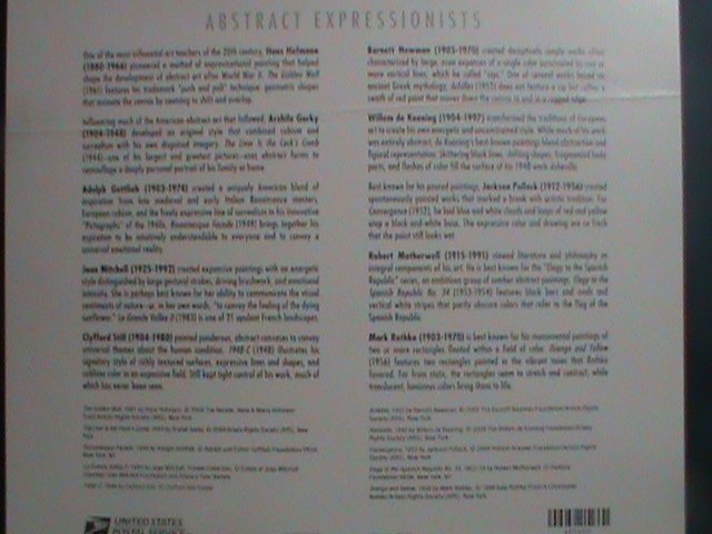 ​UNITED STATES-2010 SC#4444  ABSTRACT EXPRESSIONISTS-PAINTING-MNH S/S SHEET VF