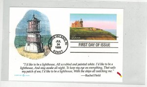 DYNAMITE HANDPAINTED / TINTED LIGHTHOUSE ROCK ISLAND RHODE ISLAND POSTAL CARD