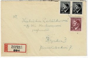 Bohemia & Moravia 1944 Kuttenberg cancel on registered cover, Scott 62, 76