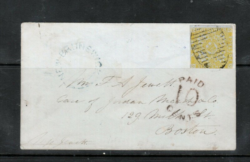 New Brunswick #2 Used Fine On Cover To Boston With Nice PAID 10 Cents Marking