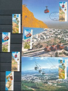 ISRAEL 2002 CABLE CARS  4 MAXIMUM CARDS + FDC's + STAMPS MNH