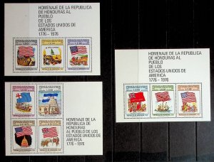 HONDURAS Sc C608A-10A NH 3 SOUVENIR SHEETS OF 1976 - AMERICAN BICENTENNIAL