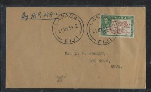 FIJI ISLANDS COVER (PP0305B) 1954 KGVI 2 1/2D MAP A/M COVER LABASA TO SUVA 