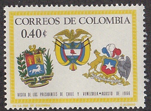 Colombia # 762,  Arms of Venezuela, Colombia & Chile Mint NH