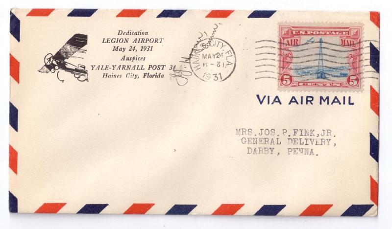 Airport Dedication Cover Legion Airport Haines City FL 1931