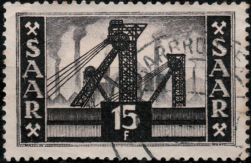 SAAR / SAARLAND - 1952 - Mi.327 15fr black Coal mine (no legend) - VFU