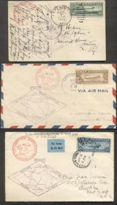 UNITED STATES 1930 Complete set (#C13-15) on 2 covers and card w/proper markings