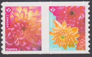 Canada - #3236iii Dahlia (2020), Die Cut Coil Pair From Quarterly Pack - MNH